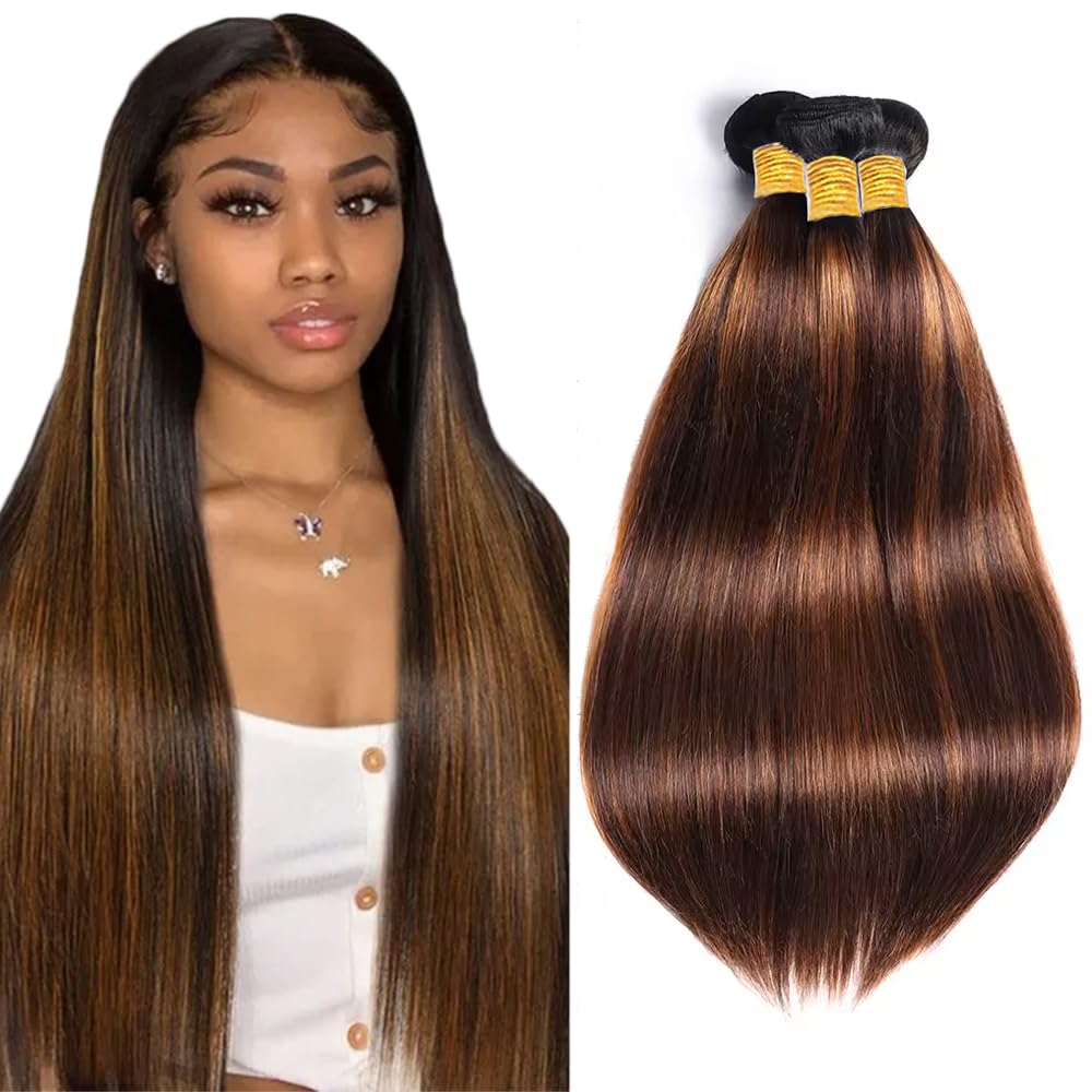 Photo 1 of Freiuoke Brown Bundle Color 30 Bundles Human Hair Extensions Brazilian Virgin Hair 3 Bundles 26 28 30 Inch P4/30 Straight Human Hair Weave