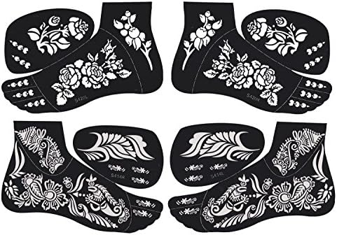 2 Pairs of Foot Indian Painting Tattoo Stencil Self-Adhesive Body Art Designs for Foots - Temporary Indian Arabian Tattoo Reusable Stickers