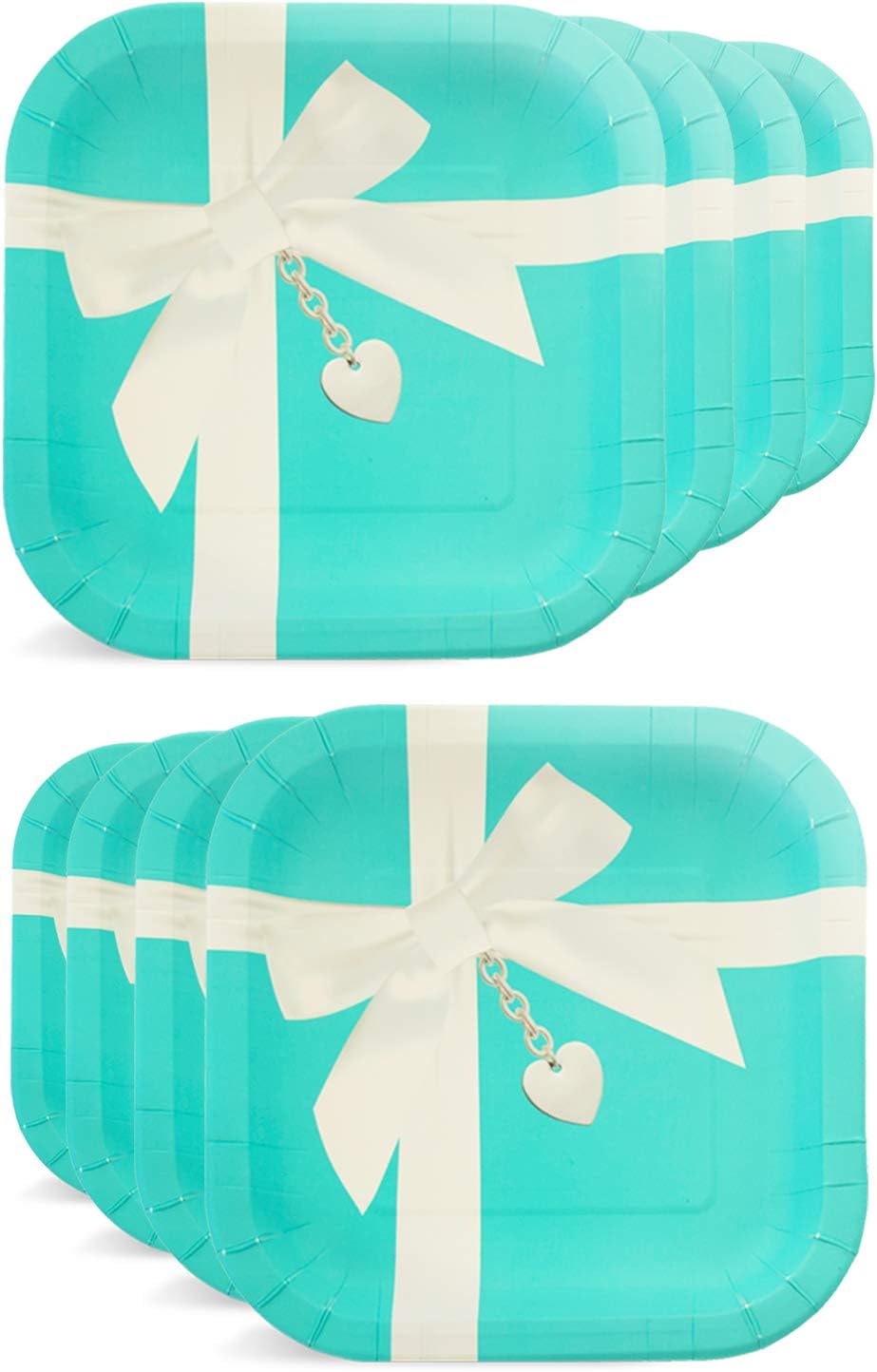 HavercampFavorite Blue Box Tiffanesque 9" Square Plates | 8 Count | Great for Kid's Birthday Party, Sweet 16, Girl's Debut, Bridal Shower, Wedding Event, Prom Night