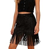 Apocrypha Womens Western Cowgirl Boho Fringe Faux Suede Skirts Trendy Casual Hippie Mini Country Concert Skirt