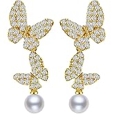 14K Gold Plated Butterfly Stud Earrings - Comfortable Lightweight Design with Secure Butterfly Backs, Cubic Zirconia Bow Posts Jewelry Gifts for Women
