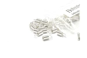BEDAZZLINBEADS 50 Coil Bead End Tip Findings for Thick 3mm Beading Cord & Leather Cording Ends (Silver Plated)