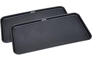 Great Working Tools Boot Trays for Entryway, Set of 2 Heavy Duty Shoe Trays All Season Muddy Mats Wet Shoe Tray Snow Boot Tray - Black, 30" x 15" x 1.2"