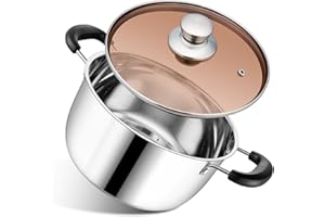 HaSteeL 4 QT Stock Pot with Lid, Stainless Steel Metal Soup Pot Pasta Pot, Ideal for Cooking, Stewing, Boiling Braising, Temp