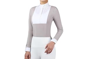 Harrison Howard Women’s Equestrian Show Shirt Long Sleeve Pleated Bib Competition Horse Riding Top with Embroidery