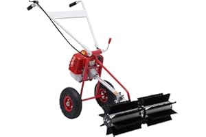 GMSLUU Gas Power Broom Sweeper 52CC 1.7HP Powered Brush Sweeping Broom Walk-Behind Outdoor Hand Push Sweeper with 2-Stroke Petrol Engine for Lawn Leaf Artificial Turf Grass Gravel Cleaning
