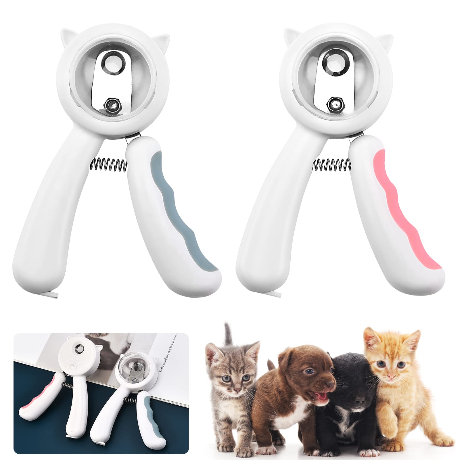 DULKET Dog Nail Clippers 2pcs, Cat Nail Clippers with Safety Guard, Professional Cat Nail Clippers Splash Prevention for Puppy（Blue/Pink）