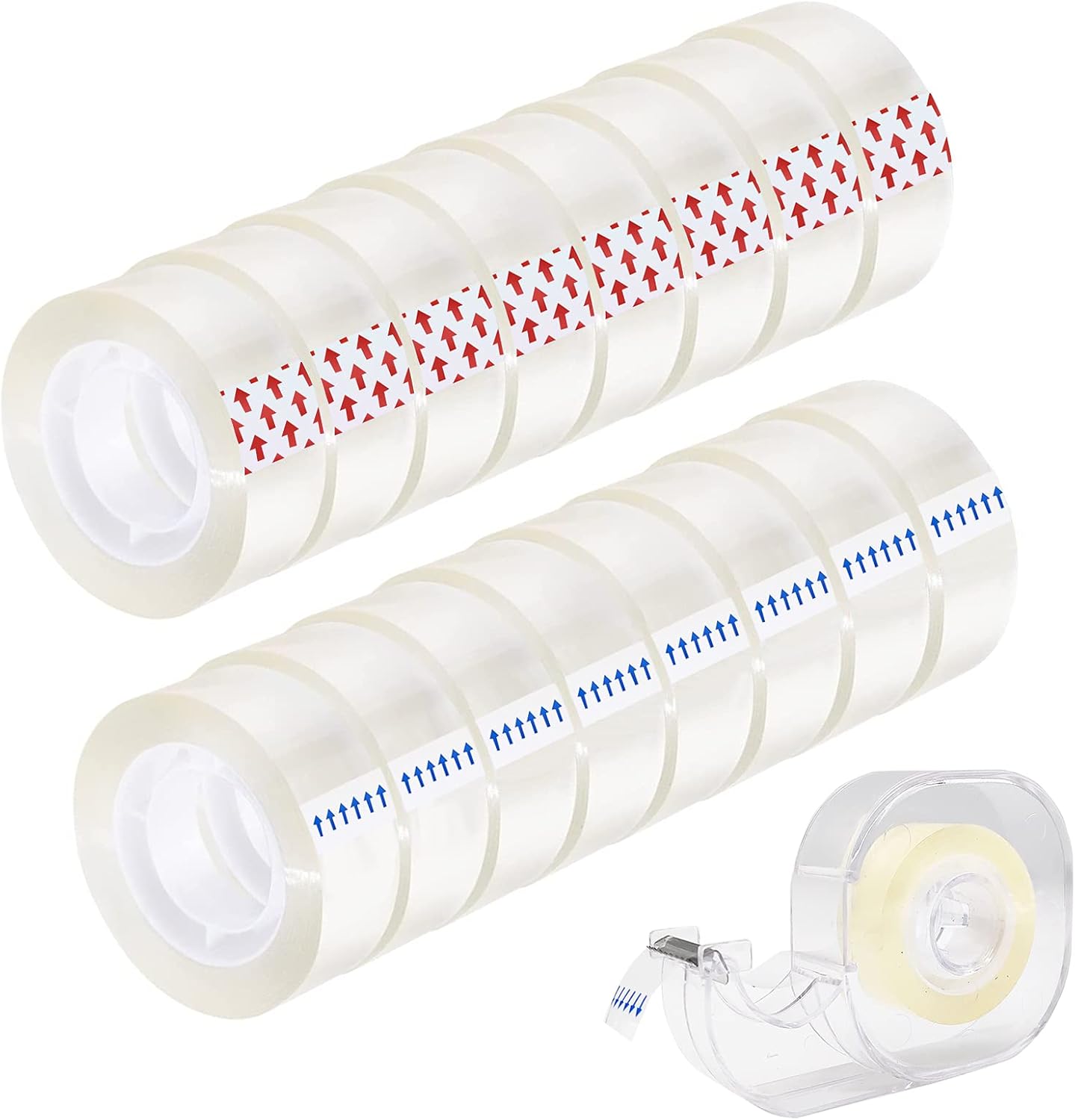 16 Rolls Clear Transparent Tape Refill with 1 Tape Dispenser, 3/4 x