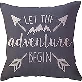 ULOVE LOVE YOURSELF Adventure Arrow Throw Pillow Covers Mountain Forest Pillowcases 18 x 18 Inch Let The Adventure Begin Decorative Cushion Covers for Cabin/Camper (Grey)