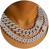 shopbyskyler Women's 18+20'' Zinc Necklace, Clustered Diamond Tennis Chain & Heart Necklace Set, Hip Hop Jewelry, Gold, Cuban Link, for Female, Gifts