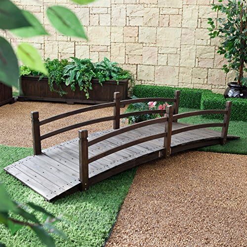 8Ft Outdoor Garden Bridge in Weather Resistant Fir Wood - Dark Brown Stain