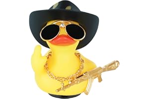 BOZILY Cool Rubber Duck with AK47, Cow-boy Rubber Ducks for Jeeps Car Dashboard Decoration, Funny and Cool Car Duck with Sunglasses Necklace for Party Favors Game Rewards Home Ornament