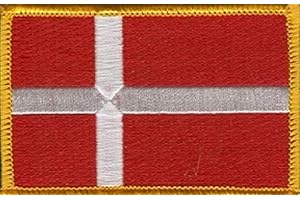WORLD FLAGS DIRECT Denmark Flag Patch, Measures 3.50" x 2.25", International Embroidered Iron On or Sew On Flag Patch Emblems Over 100 Options Available