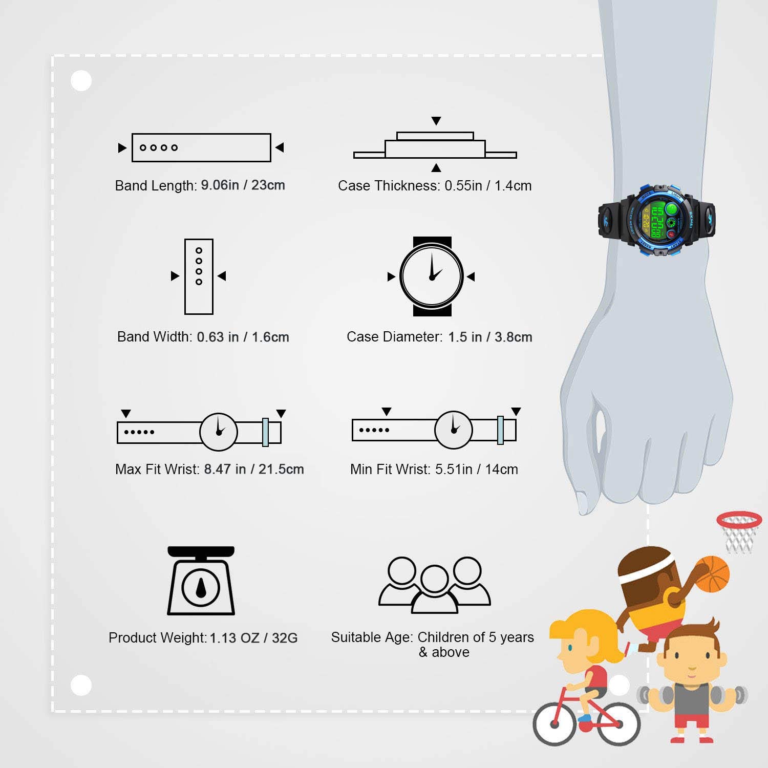cofuo Kids Digital Sport Watch for Boys Girls, Kid Waterproof Electronic Multi Function Casual Outdoor Watches, 7 Colorful LED Luminous Alarm Stopwatch Wristwatch