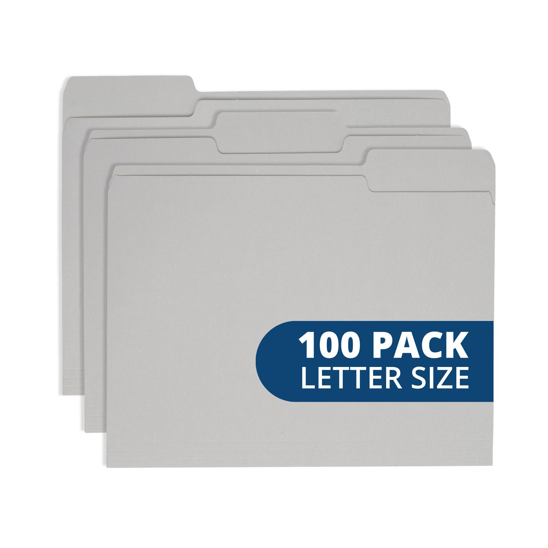 Photo 1 of 100 Blue Summit Supplies Gray File Folders Letter Size - Durable 11pt Grey Folders, 1/3 Cut 3 Tabs Gray Folders, Holds Letter Size Documents