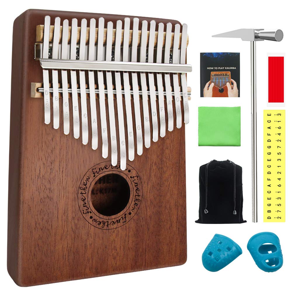 Kalimba Thumb Piano 17 Key Finger Piano with Tuning Tool and Carry Bag by Finether (Mahogany)