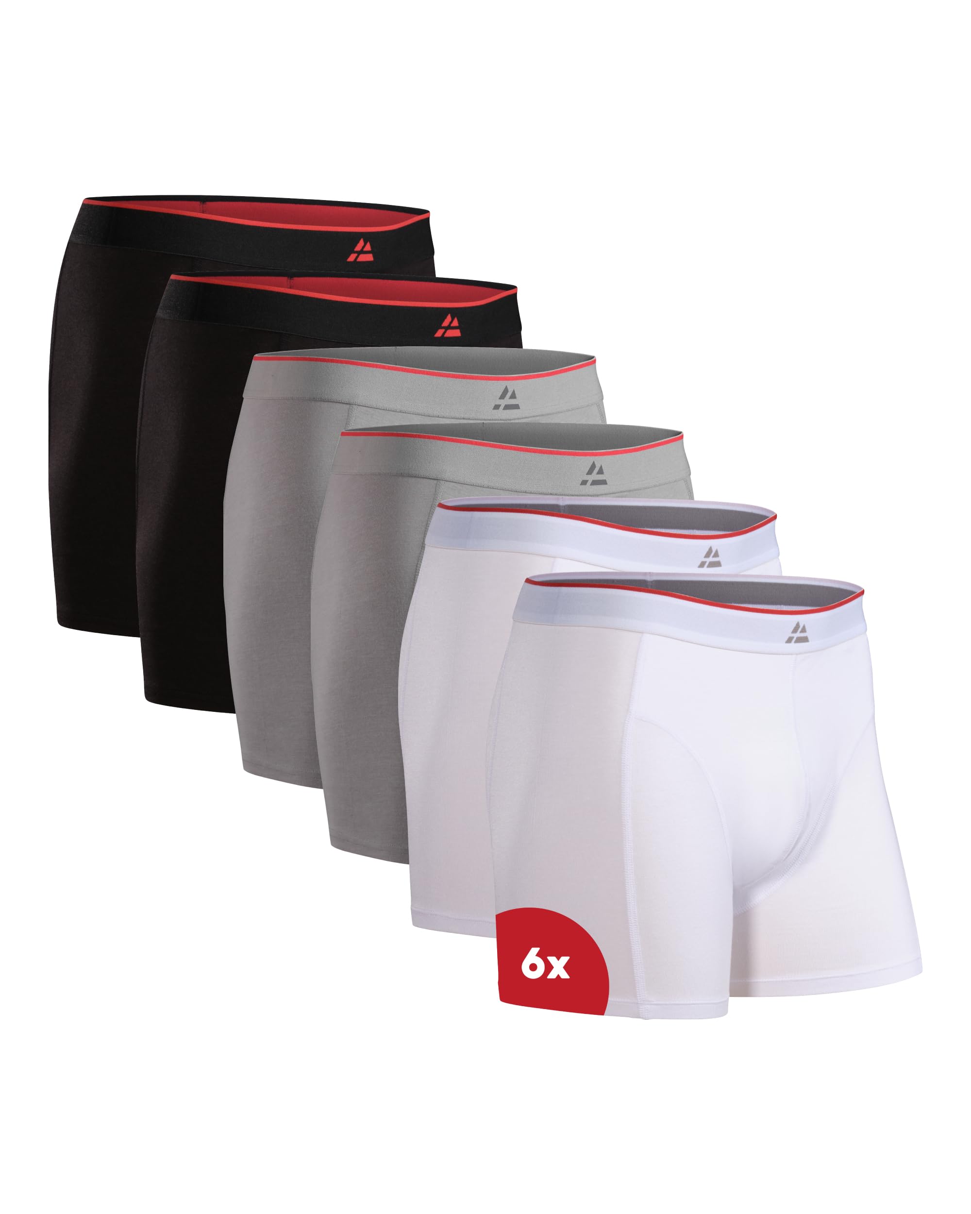 DANISH ENDURANCE 6er Pack Bambus Boxershorts Herren, Unterhosen Herren mit oder ohne Eingriff, Mehrfarbig (2X Schwarz, 2X Grau, 2X Weiß) XXL