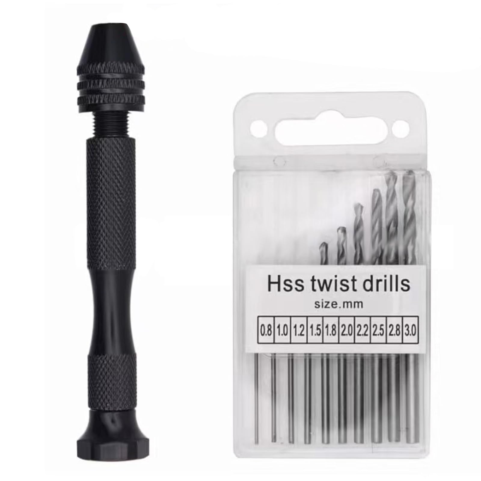 Pin Vise Hand Drill Bits with 10 Pcs Steel Twist Drill Bits(0.8-3.0mm), Precision Pin Vise Hobby Drill for Delicate Manual Work Electronic Assembling and Model Making