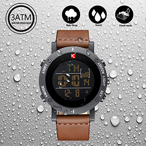 Mens Watches Man Digital Military Waterproof Sports Chronograph Watch Multifunction LED Day Date Calender Alarm Fashion Cool Casual Designer Leather Wrist Watches for Men Boys Teenagers
