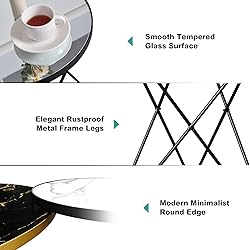 HLR Modern Round Side Table, End Table with Marble