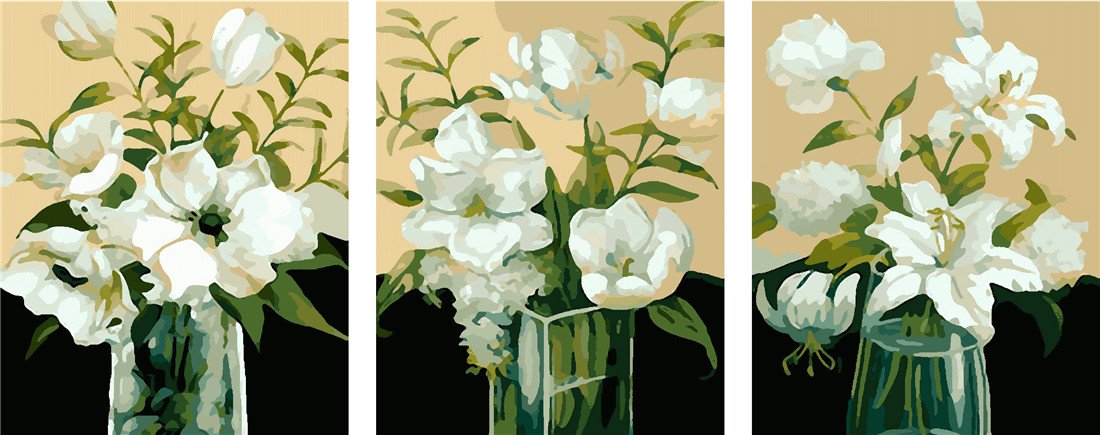 YEESAM ART Paint by Numbers for Adults Set Pack of 3 Multi Pack Pieces Panels Canvas - Jasmine White Flowers 3 x 16 x 20 inches Linen Canvas - DIY Digital Painting by Numbers Kits (Without Frame)