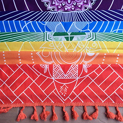 Simpkeely Chakra Tapestry, Cotton Rainbow Meditation Yoga Mat, Colorful Bohemian Hippy Chakras Shawl Tassel Striped Beach Towel - 59\