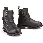 Milwaukee Leather Women's Premium Black Leather Double Strap Motorcycle Riding Boots MBL9307
