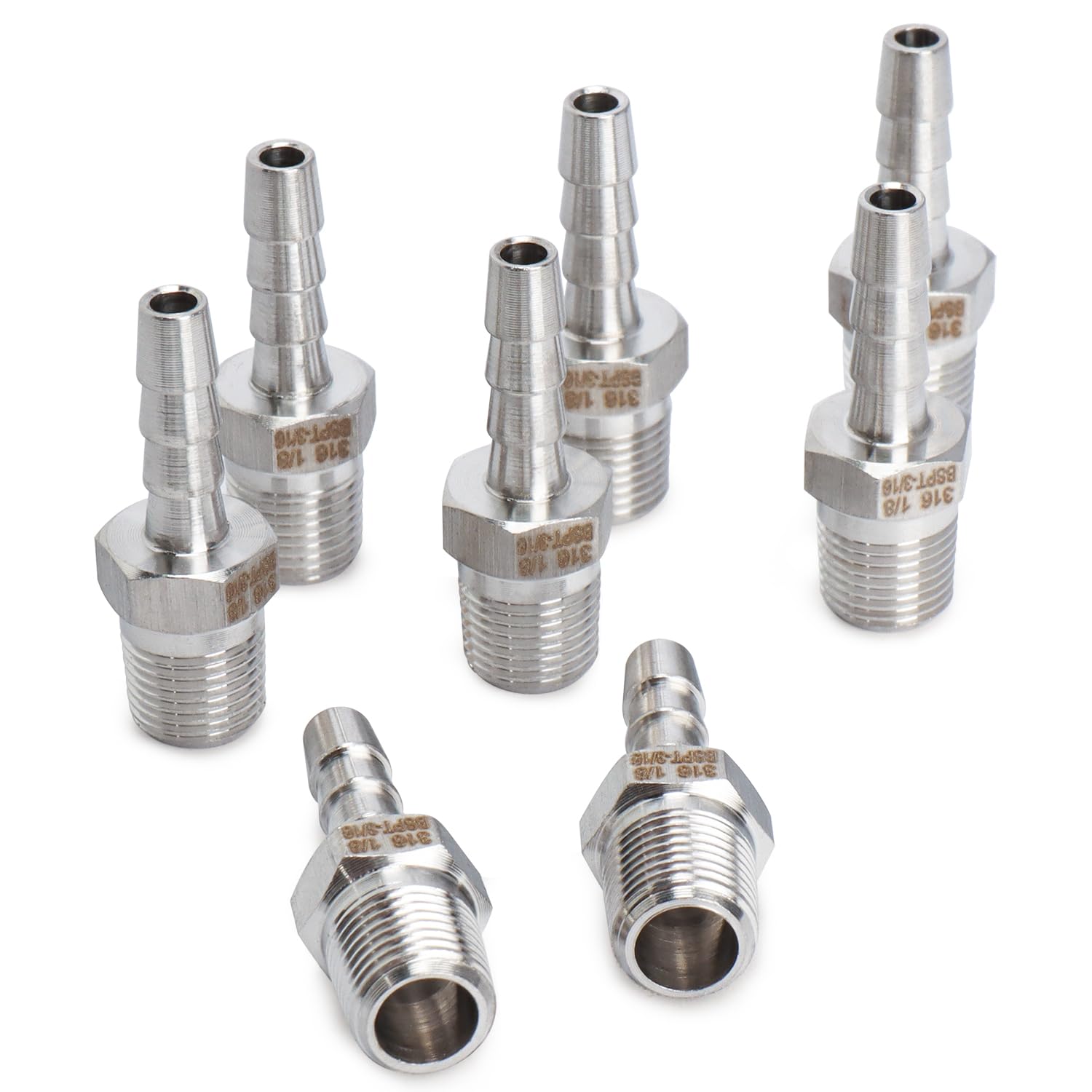 LTWFITTING Stainless Steel 316 Barbed Fitting Connector 1/8" Male BSPT x 3/16"(5mm) Hose Barb Fuel Gas Water (Pack of 25)