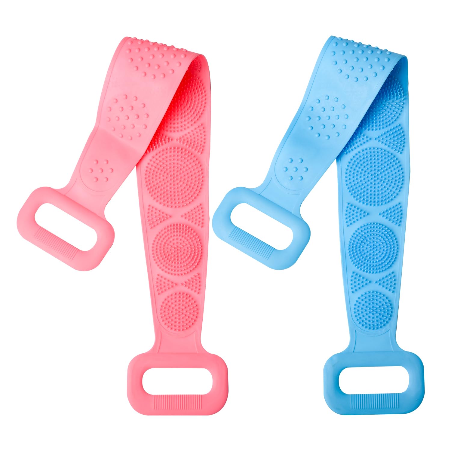 Bohue 2Pcs Silicone Back Scrubber Double-Sided Bath Towel Long Body Silicone Brush Massage Shower Brush Bathing Accessories Body Scrubber Belt for Women Men