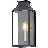 14" Small Classic Outdoor Wall Lantern Light for House Exterior,Handcrafted Satin Black Metal Cage Mounted Pocket Wall Sconce
