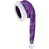 FOIMAS Long Santa Hat for Adults,Plush Christmas Hats with White Fur for Christmas Holiday Party Decoration