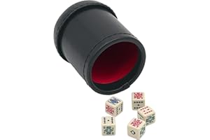 CHH SS-CQG-7815 Black/Cream Color Deluxe Leather Like Dice Cup with 5 Poker Dice