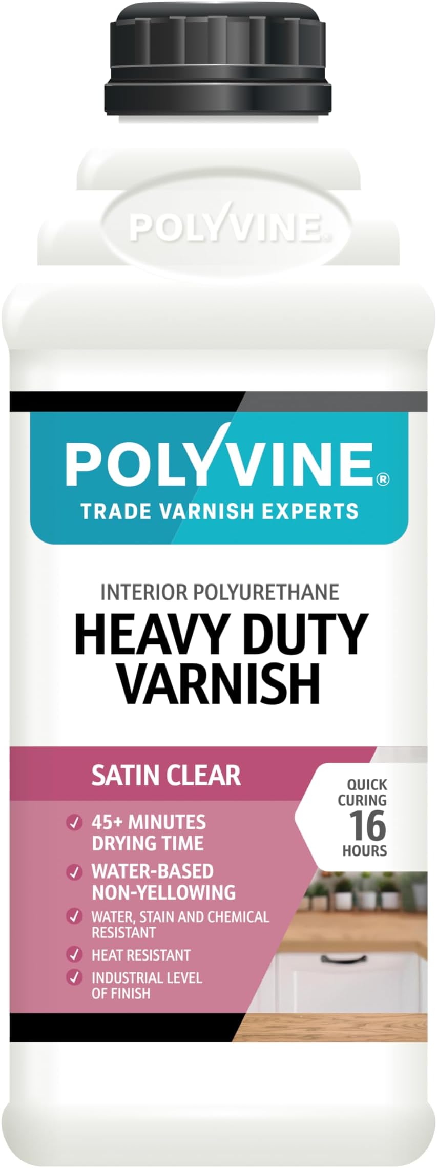 Polyvine Heavy Duty Interior Varnish Satin or Dead Flat 1L Quick Dry