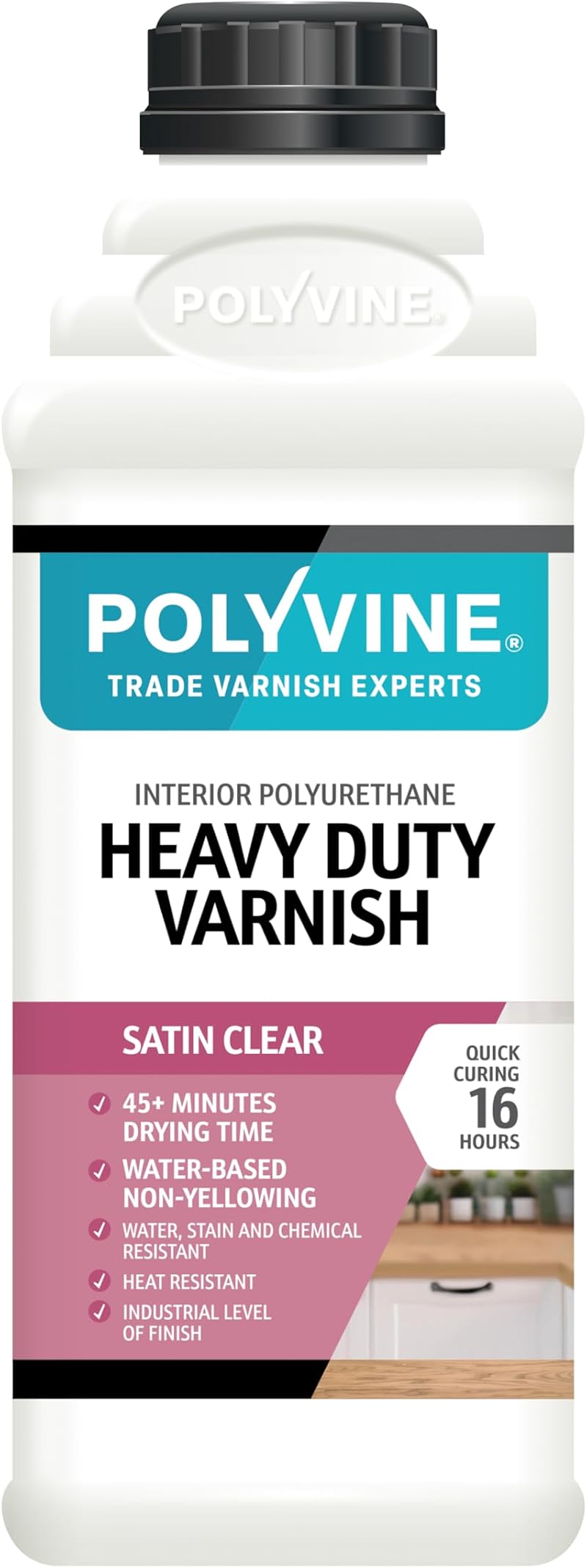 Polyvine Heavy Duty Interior Varnish Satin or Dead Flat 1L Quick Dry