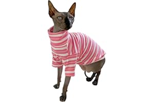 KITIPCOO Vintage Stripes Sphynx Hairless Cats Shirt Cotton Cat Turtleneck Pet Clothes Kitten T-Shirts with Sleeves for Sphynx Cats (Sakura, Small)