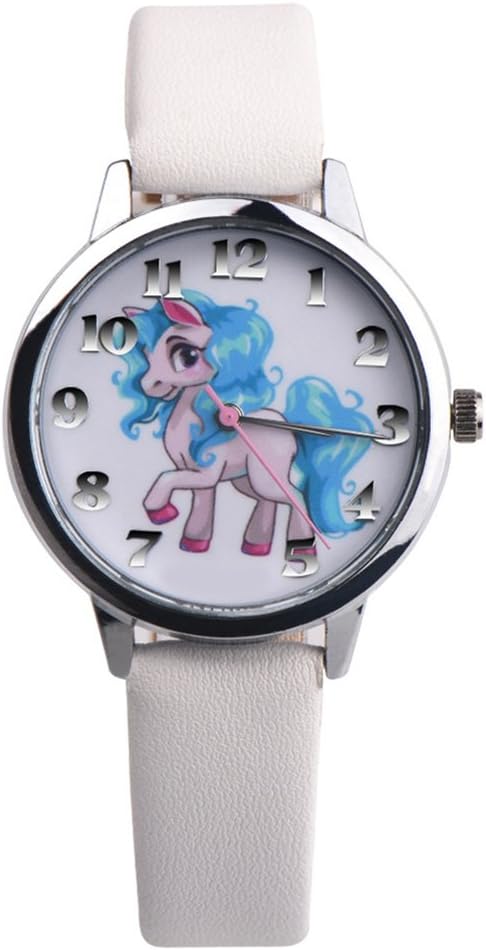 Nighteyes66 Girls Unicorn Wrist Watch Faux Leather Band Analog Display Quartz Watch Xmas Gift