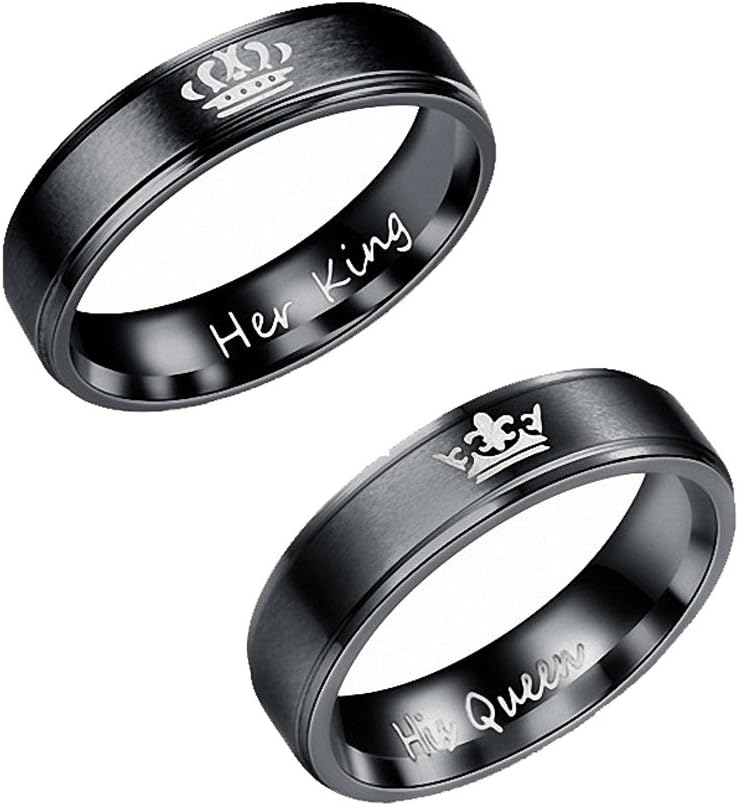 Kalapure His & Hers Real Love Heart Promise Ring Stainless Steel Couples Wedding Engagement Bands Top Ring, 6mm Width