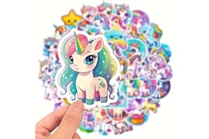 50 Pcs Unicorn Doodle Stickers, Cute Rainbow Horse Cartoon Decals, Dreamy Colorful Animal Stickers for DIY Water Bottle Lapto