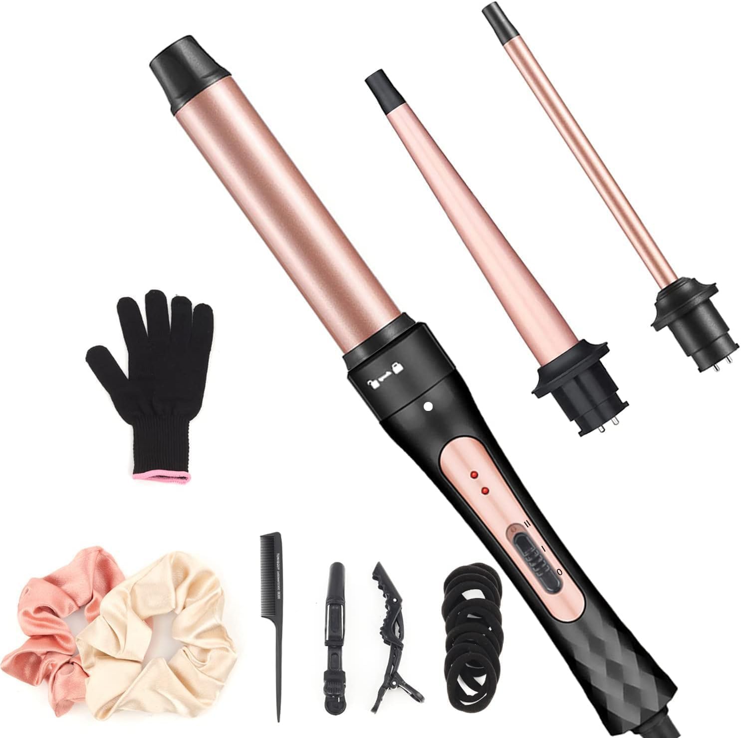 Photo 1 of Curling Iron Wand Set, Curling Wand 3 in 1 Hair Curling Wands Interchangeable Ceramic 0.35-1.25inch Barrel Hair Curler, with Heat Resistant Glove