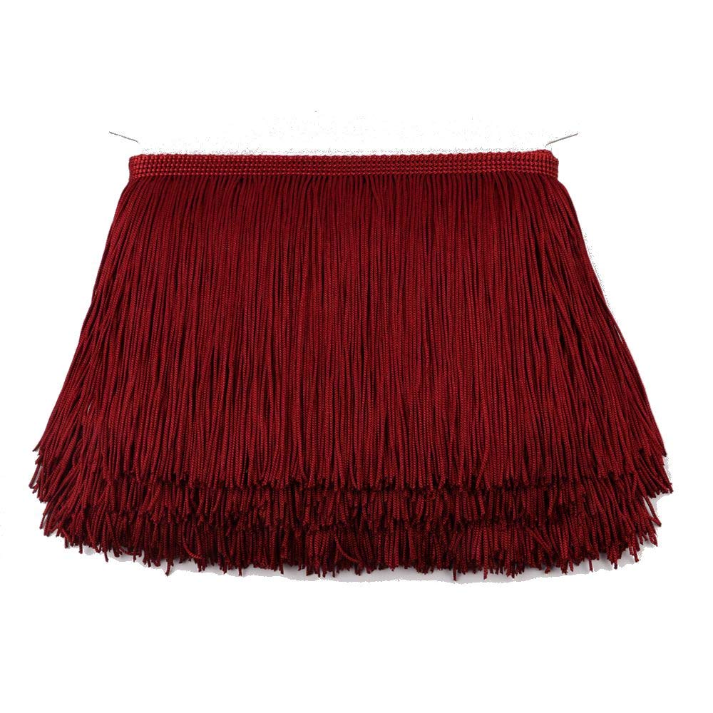 N-brand Lace Tassel (Wine red, 6 inch wide, 10 yards long) for Clothes Accessories, Latin Dance, DIY Crafts, and Wedding Dress Decoration — image 1