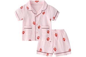 BINIDUCKLING Toddler Button Up Pajamas Summer Pjs for Girls Boys 18 Months - 12 Years