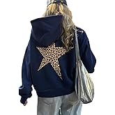 Leopard Star Graphic Y2k Hoodies Print Hooded Oversized Long Sleeve Couple Streetwear Casual Sweatshirt