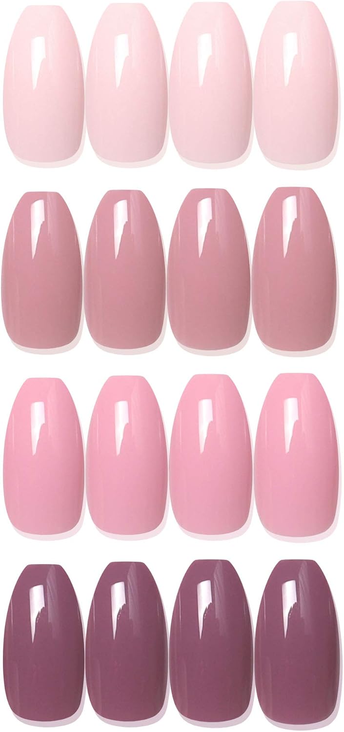SIUSIO 96Pcs Colorful Coffin Nails Full Cover Press on UV Top Coat Covered Fall Color Maple Leaf Red Acrylic Fake Nail Autumn Medium Ballerina False Gel Nails Art Tips for Women and Girls (Pink)