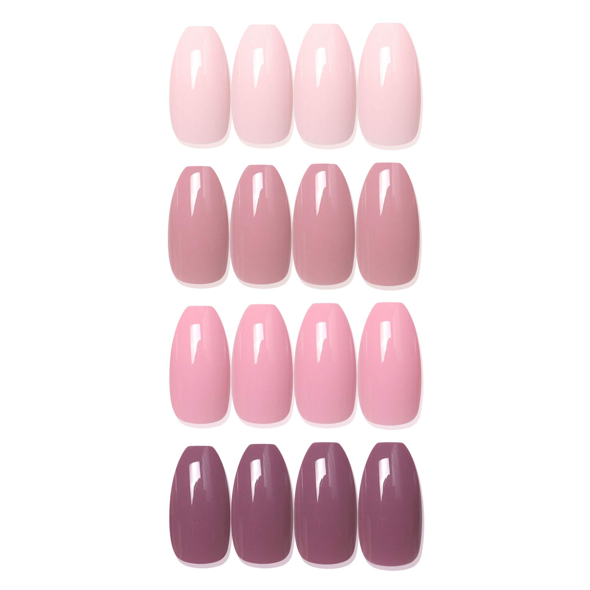 SIUSIO 96Pcs Colorful Coffin Nails Full Cover Press on UV Top Coat Covered Fall Color Maple Leaf Red Acrylic Fake Nail Autumn Medium Ballerina False Gel Nails Art Tips for Women and Girls (Pink)