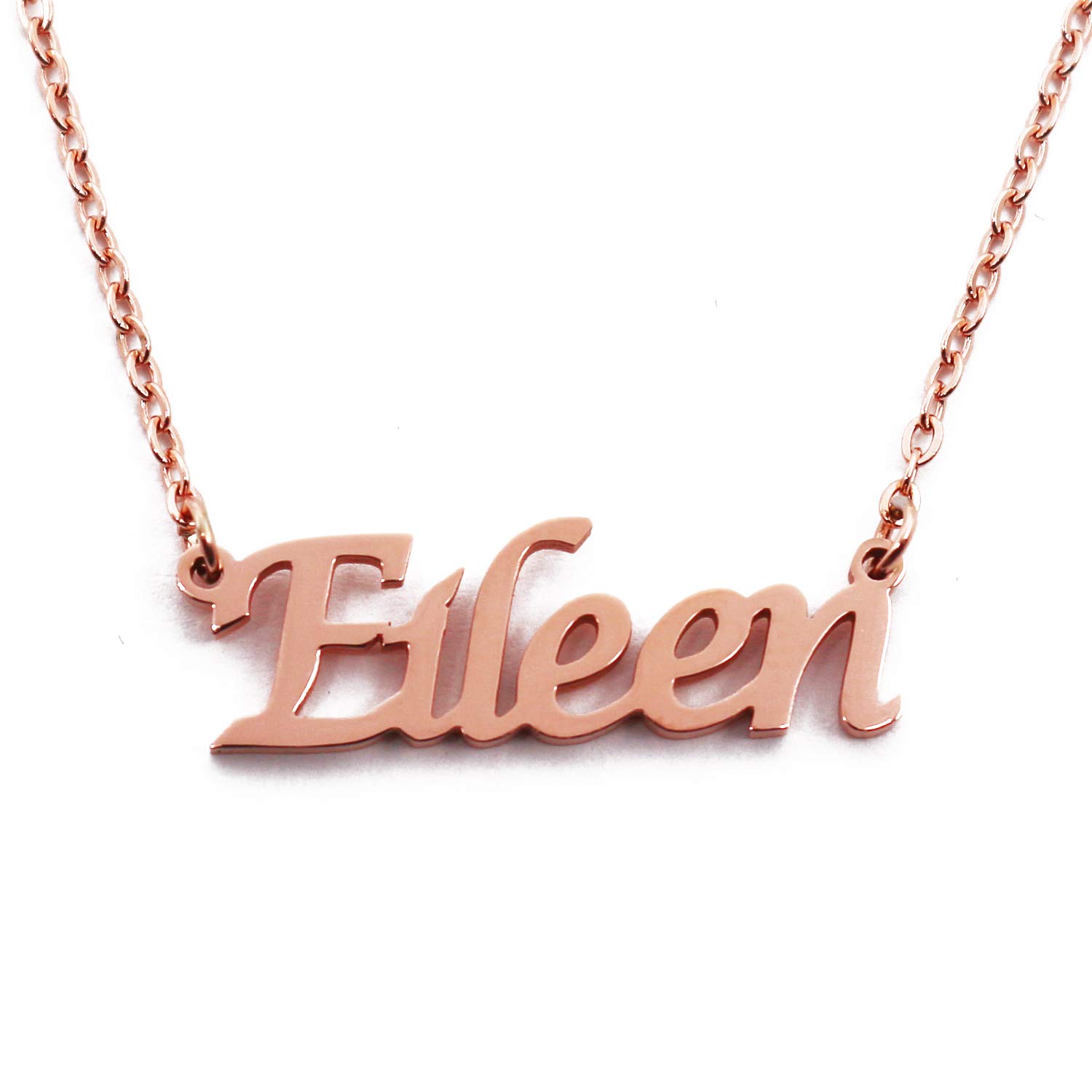 Kigu Eileen Personalised Name Necklace 18ct Rose Gold Plated, Custom Dainty Name Pendants, Jewellery for Ladies, Girlfriend, Mother, Sister, Friends