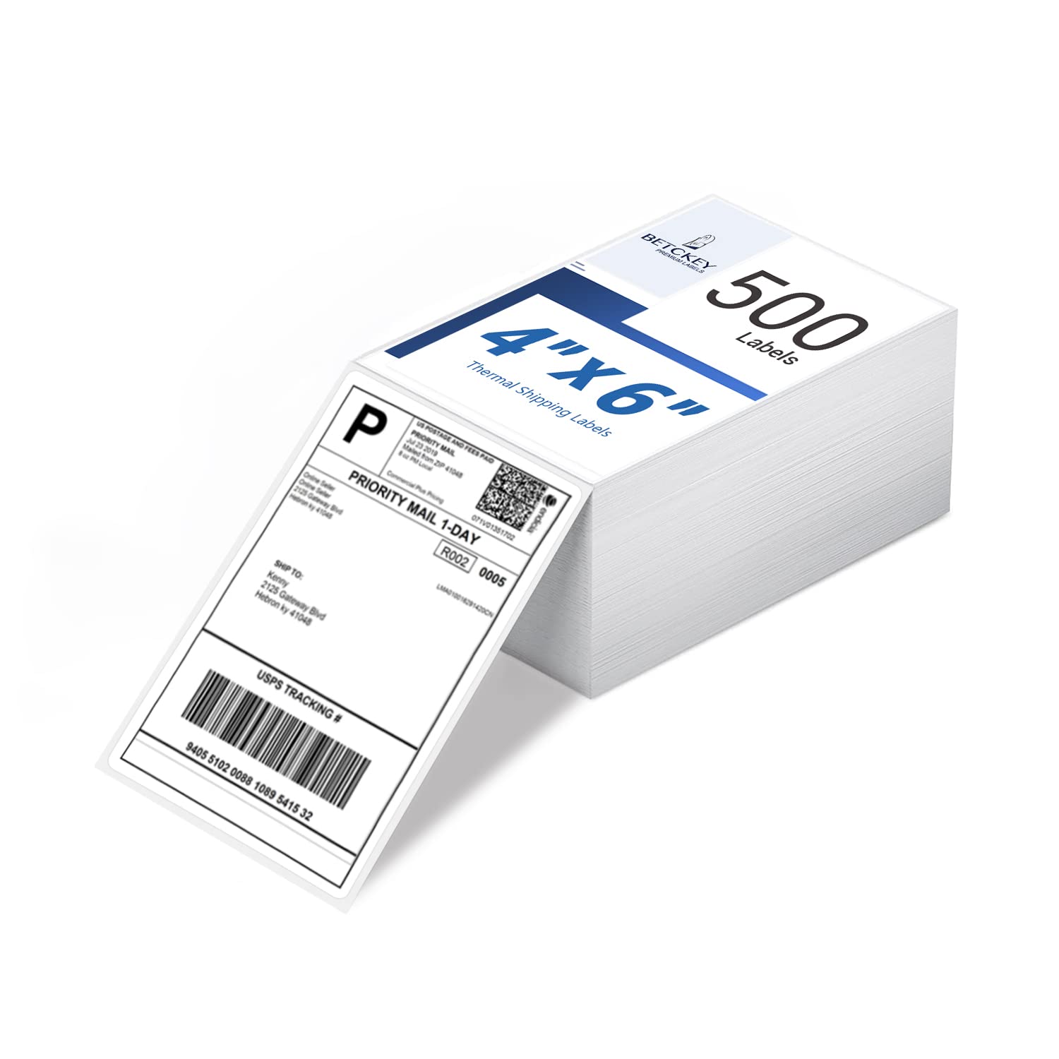 BETCKEY - 500 pcs 4 x 6 Inch Thermal Direct Shipping Labels, 102mm x 152mm, Commercial Grade - Perforated Fanfold Labels