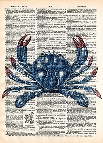 Blue crab nautical decor print on dictionary page