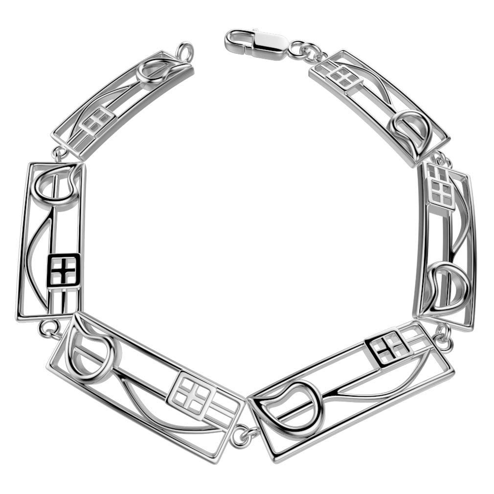 Cairn 925 Sterling silver Charles Rennie Mackintosh bracelet for women. Jewellery gift box included. Cranston 521