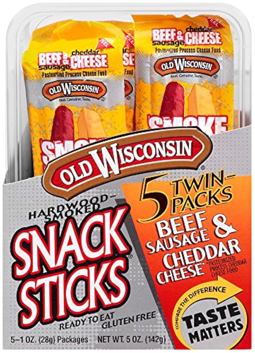 Old Wisconsin Snack Sticks Tub, Beef and Cheese, 5 Count, 5 oz (Pack of