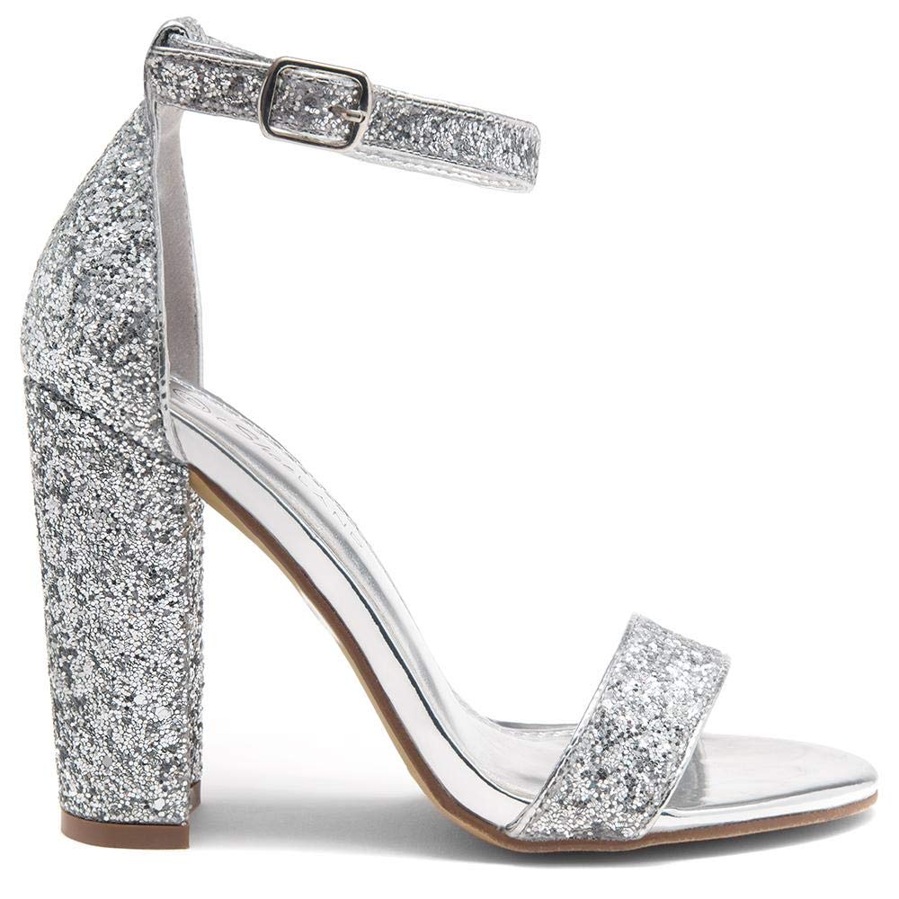 sparkly silver chunky heels
